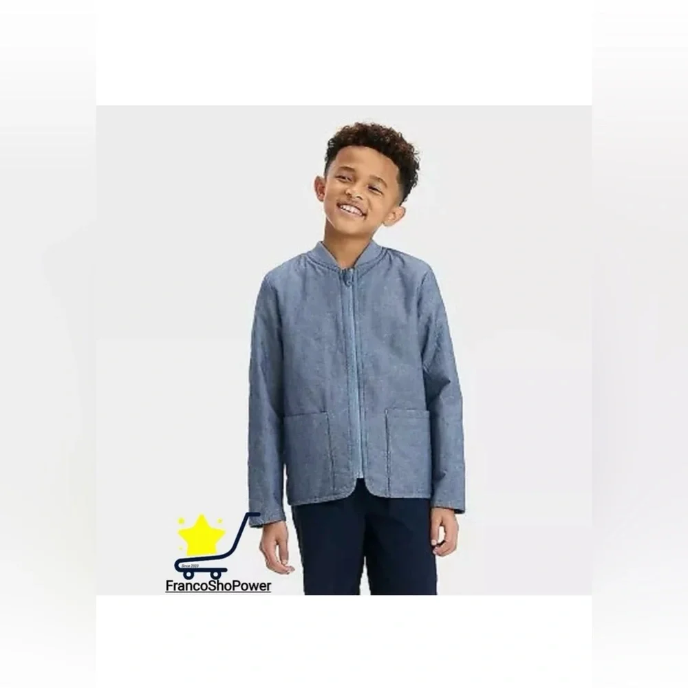 CAT & JACK NWT Blue Quilted Aviation Full Zip Up Jacket Size 6/7 Boys BRAND NEW